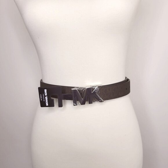 Michael Kors Signature Belt, Reversible Logo Brown/Plain Brown Size 34 or M - Picture 1 of 16